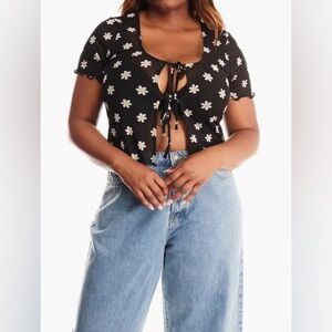 Forever 21 Sheer Daisy Print Tie-Front Y2K Top